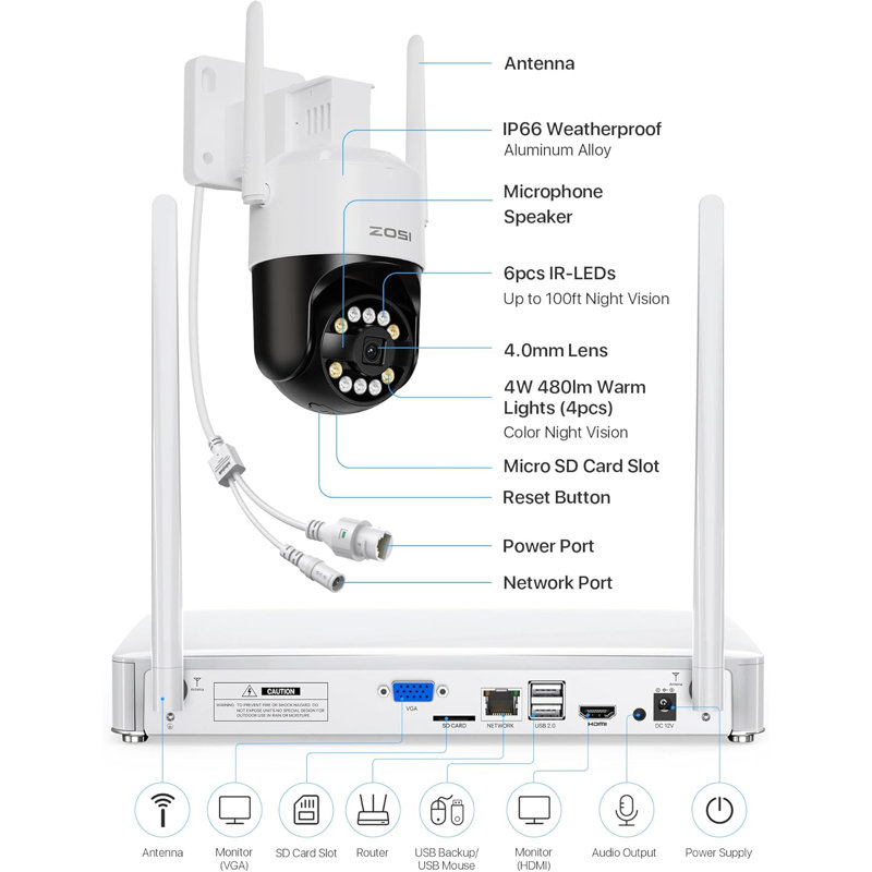 8CH 3K 5MP Security Camera System with 4pcs WIFI PTZ Cameras, Spotlight, AI Human Detection, 1TB HDD, Black