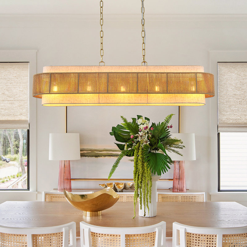 5-light Natural Rattan Kitchen Island Chandelier