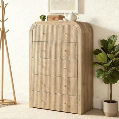 Fluted 5 Drawers Dresser For Bedroom, 48" Tall Modern Chest Of Drawers For Bedroom, Living Room, Hallway