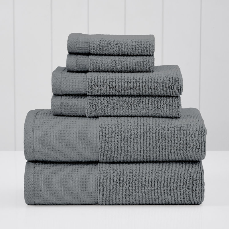 Ensemble de serviettes modernes en coton gaufré 6 pièces Modern, Carbone
