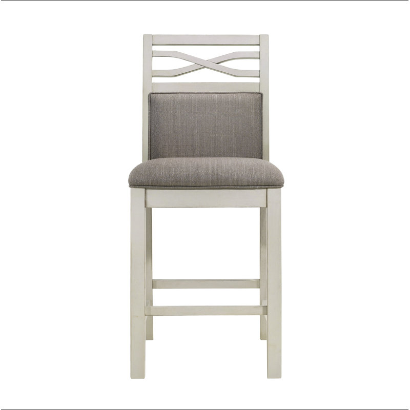 Ensemble de 2 chaises à hauteur de comptoir, siège et dossier rembourrés en tissu de style champêtre décontracté gris