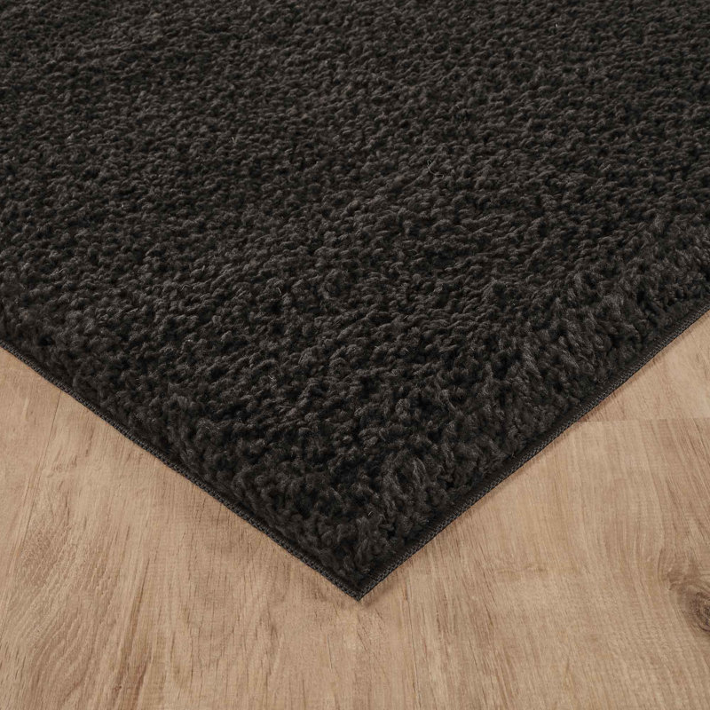 Ainsley Plain Living Room Shaggy Area Rug Modern Soft Pile Polyester Rug, Rectangle 60 x 110 cm, Black