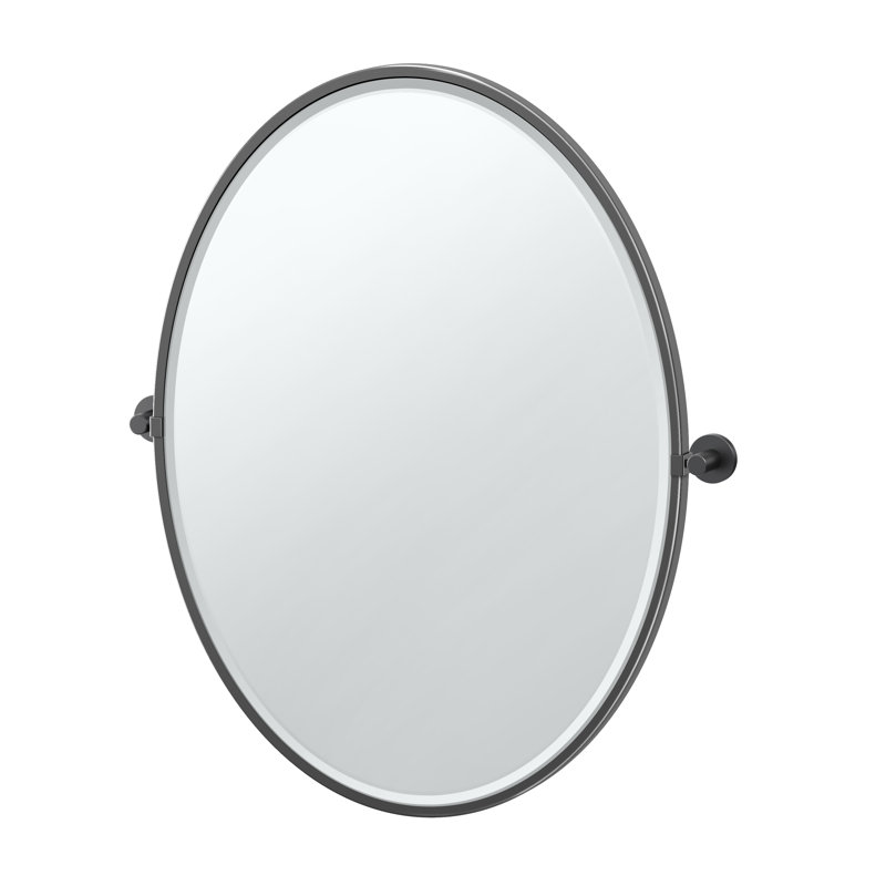 Miroir ovale mural Reveal | Miroir de meuble-lavabo pivotant, 33 po x 28,13 po, Noir mat