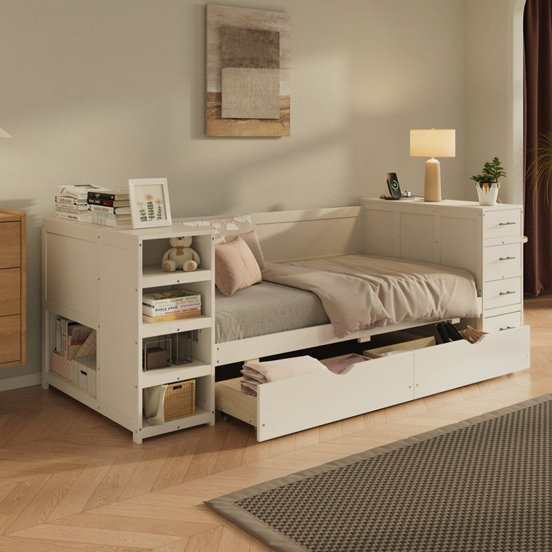 Lit avec rangement et bureau multifonctionnel