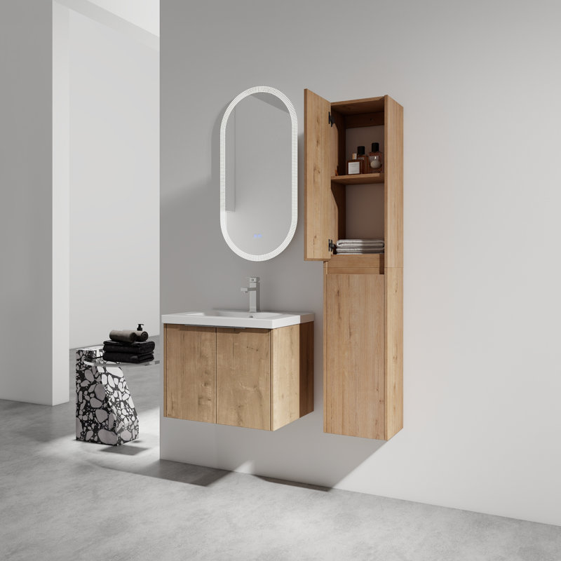 Meuble-lavabo mural multifonctionnel avec 2 armoires latérales