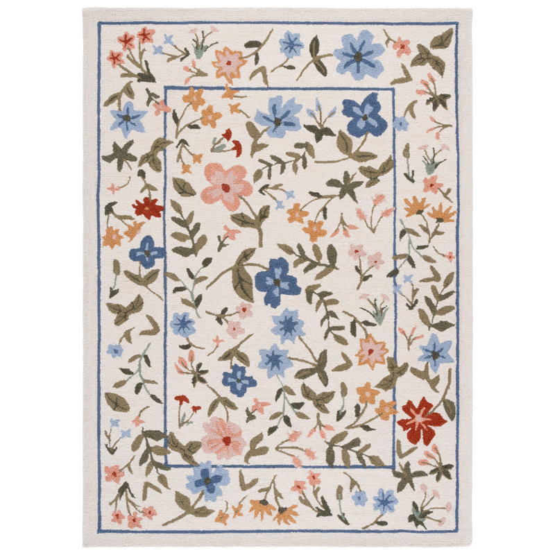 Tapis floral en laine et coton touffeté à la main Angeline Martha Stewart, Rectangle 6 pi x 9 pi