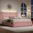 Modern Faux Leather Bed Frame with Upholstered Headboard and LED Lights-1097430511-1097430510