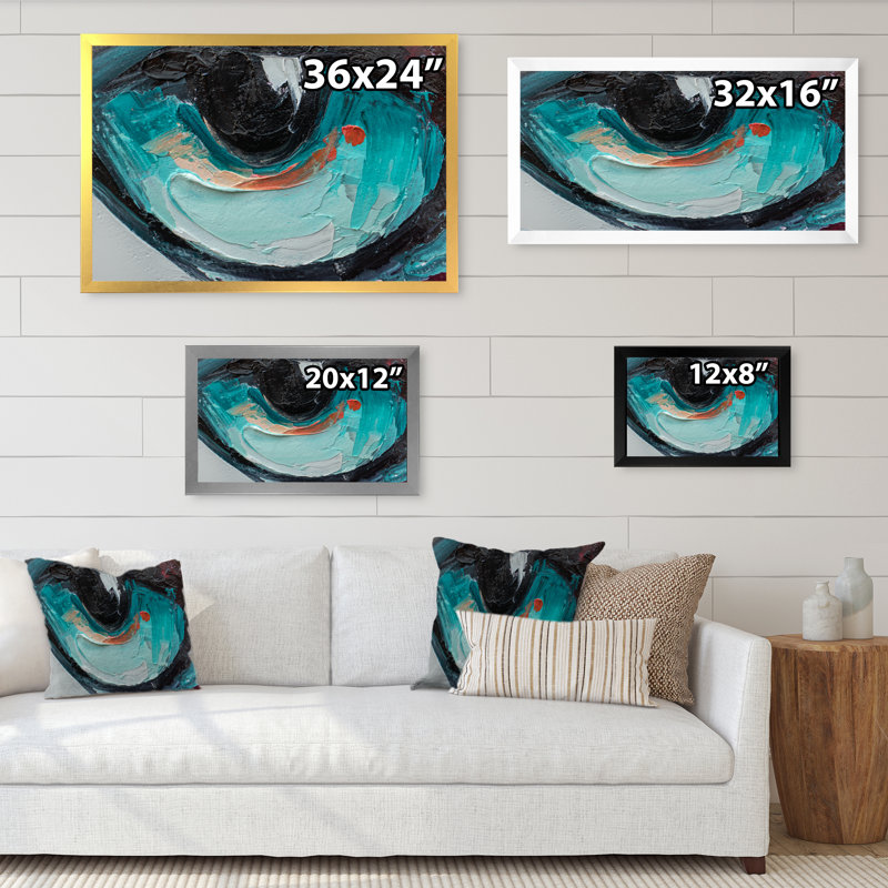 «Turquoise Tiger Eye Stroke Art», reproduction d'art sur toile encadrée, H 12 po x l 20 po x P 1 po, Toile avec cadre noir