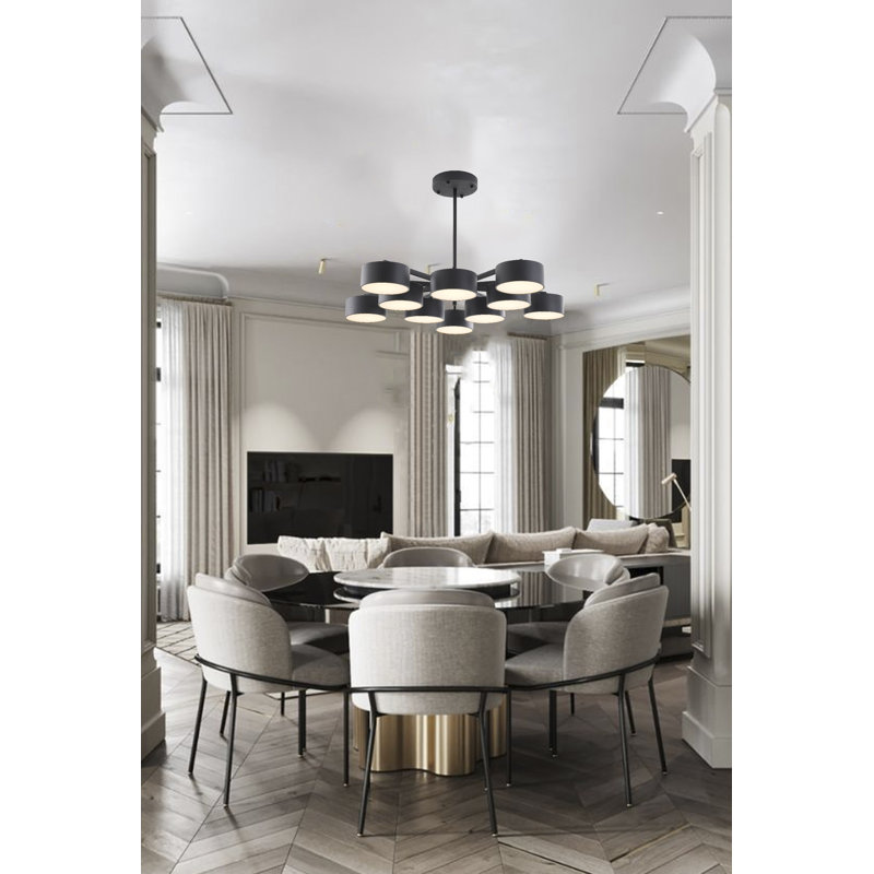 Modern 10 Light LED Black Shade Chandelier, Black