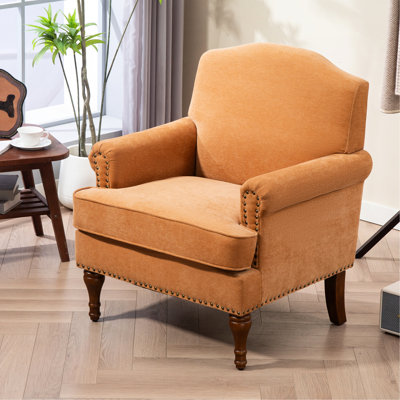 Fauteuil club confortable pour le salon - pieds en bois et coussins à ressorts, chenille grise avec garniture élégante, supporte 300 lb