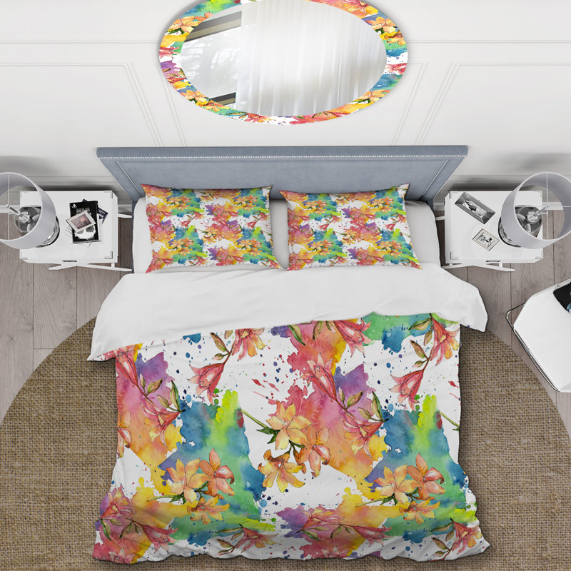 Multicolore fleur botanique - ensemble de housse de couette floral - microfibre de polyester