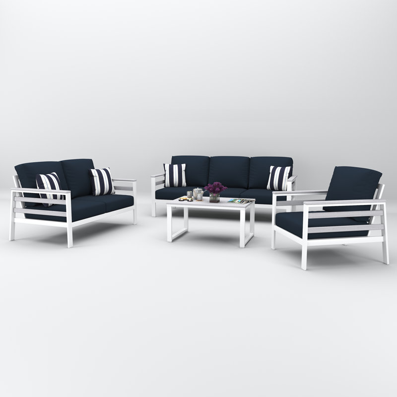 Townsend 6-Person Sunbrella® Patio Seating Group, Canvas Navy, White