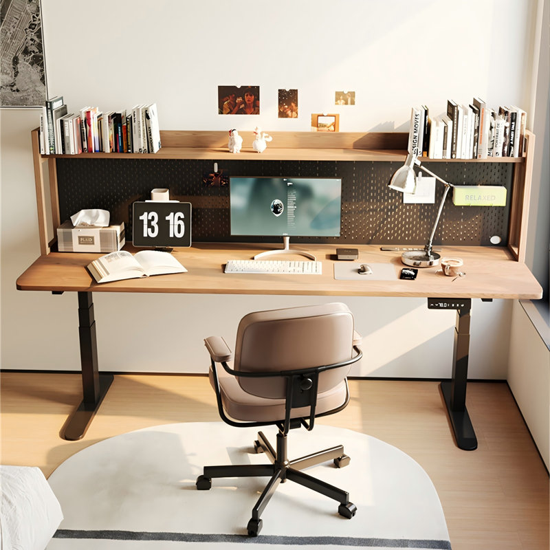 Bureau réglable électrique en bois massif intégré avec panneau perforé, H 46,46 po x l 39,37 po x P 23,62 po
