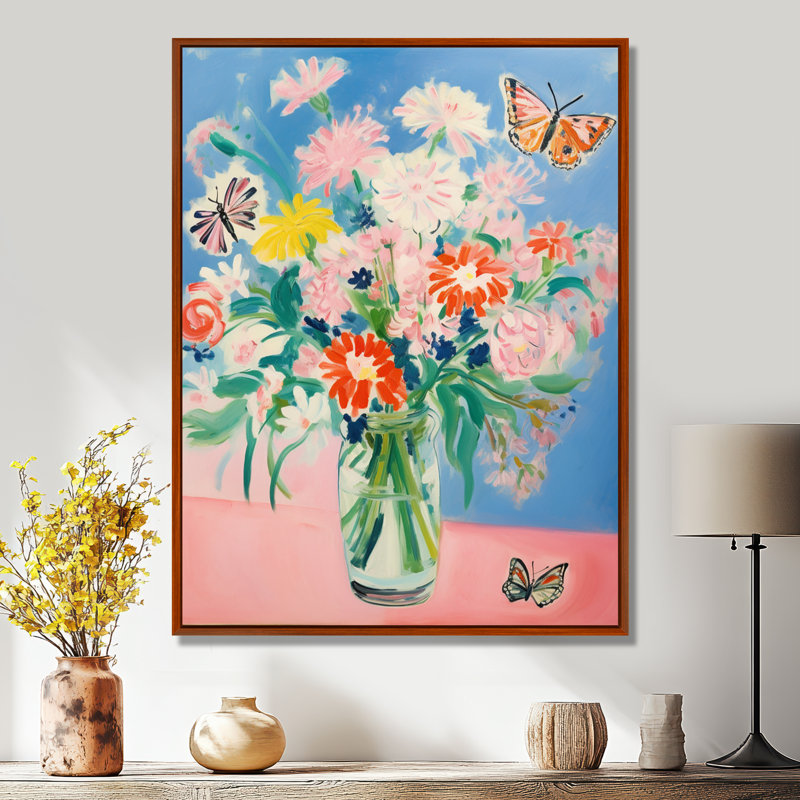 «Blossoming Peony Wildflowers with Butterflies - Assortiment de bouquets», reproduction d'art mural