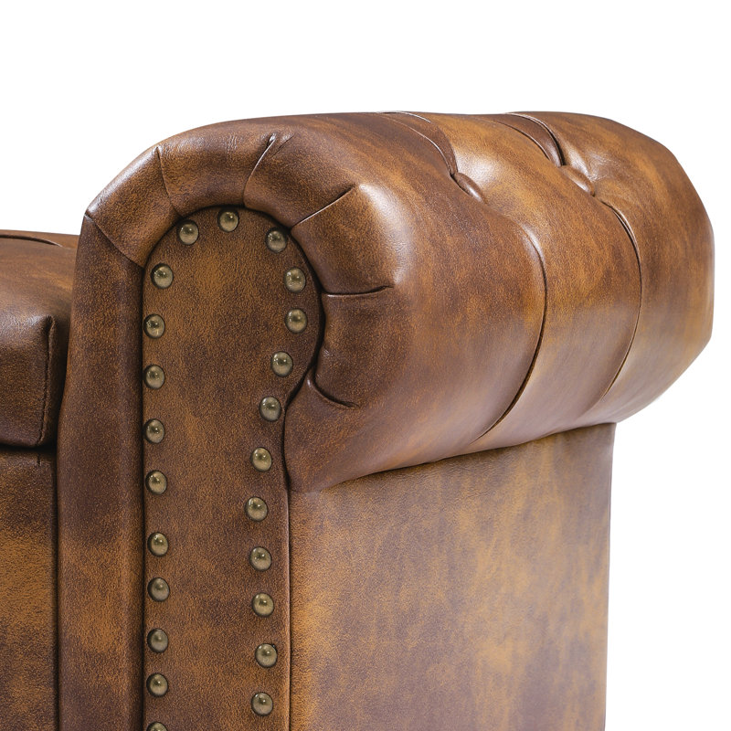 Banc de rangement rembourré Dawsey, H 19,6 po x l 50,7 po x P 17,1 po, Similicuir brun