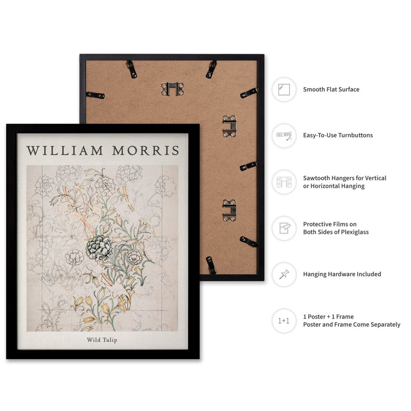 William Morris - tulipe sauvage No2, Black Framed, Poster, 16"H x 20"W