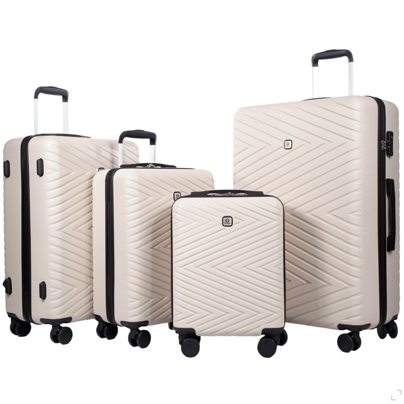 Valise à bagages 4 pièces en ABS léger avec roues rotatives, 24 pouces et 28 pouces avec verrou TSA, White
