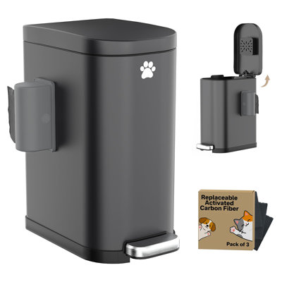 3.2 Gallon Stainless Steel Dog Poop Trash Can with Step Pedal & Odor Control Lid, Waterproof Outdoor Dog Waste Container Station with Carbon Filters