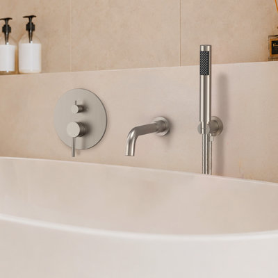 Wall Mount Tub Faucet with Pressure Balance Valve and Hand Shower