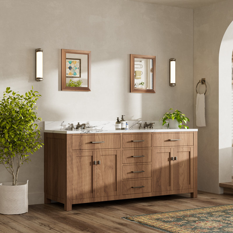 Miroirs de salle de bain modernes et contemporains en métal biseauté rectangulaire / carré avec verre trempé HD, Bois brun