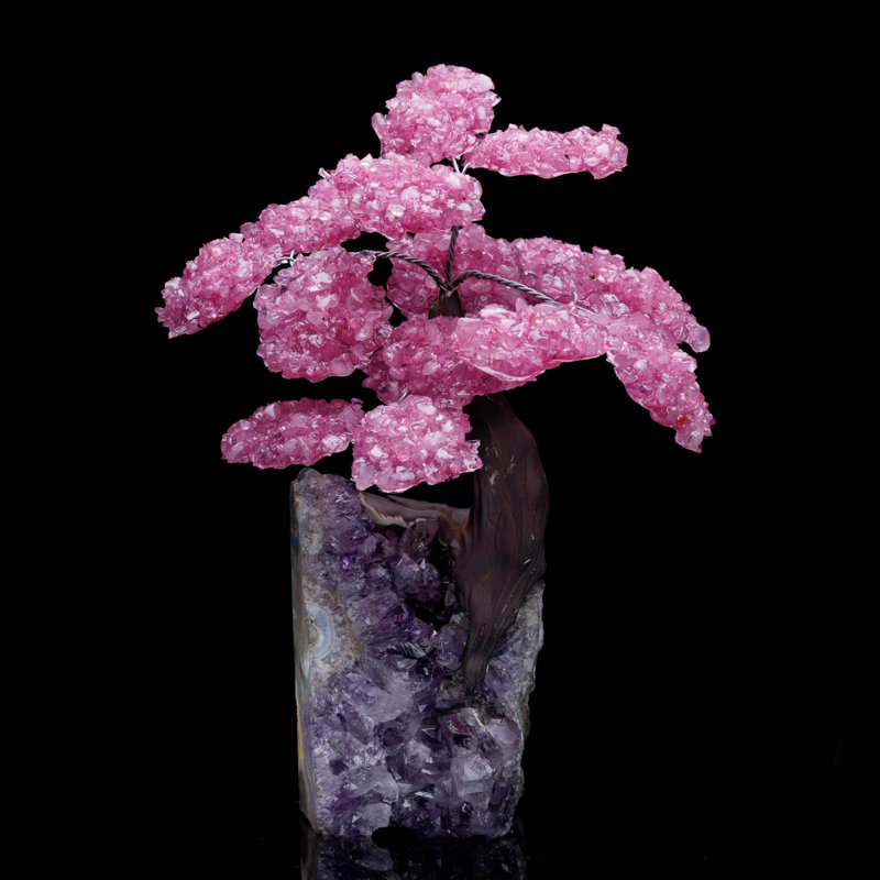 Quartz rose avec pierres précieuses et améthyste