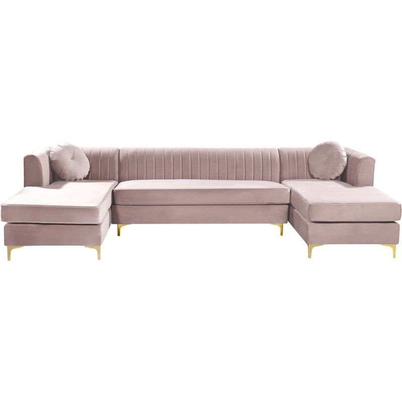 Graham 132" Wide Velvet Symmetrical Modular Sofa & Chaise, Pink Velvet