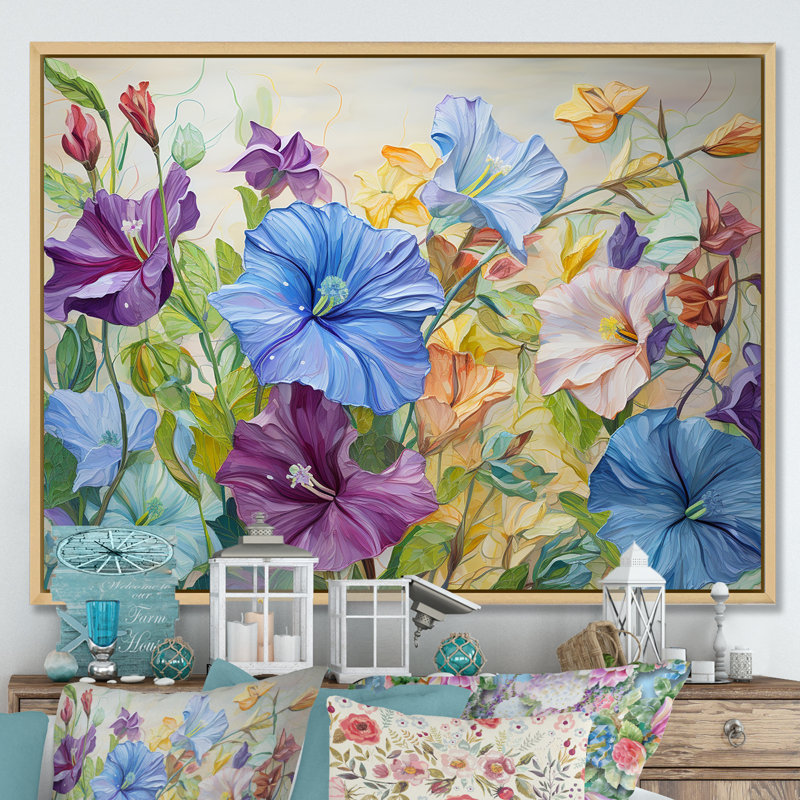 Mauve matin, gloire et fleurs I, Cadre naturel flottant, H 24 po x l 32 po x P 1 po