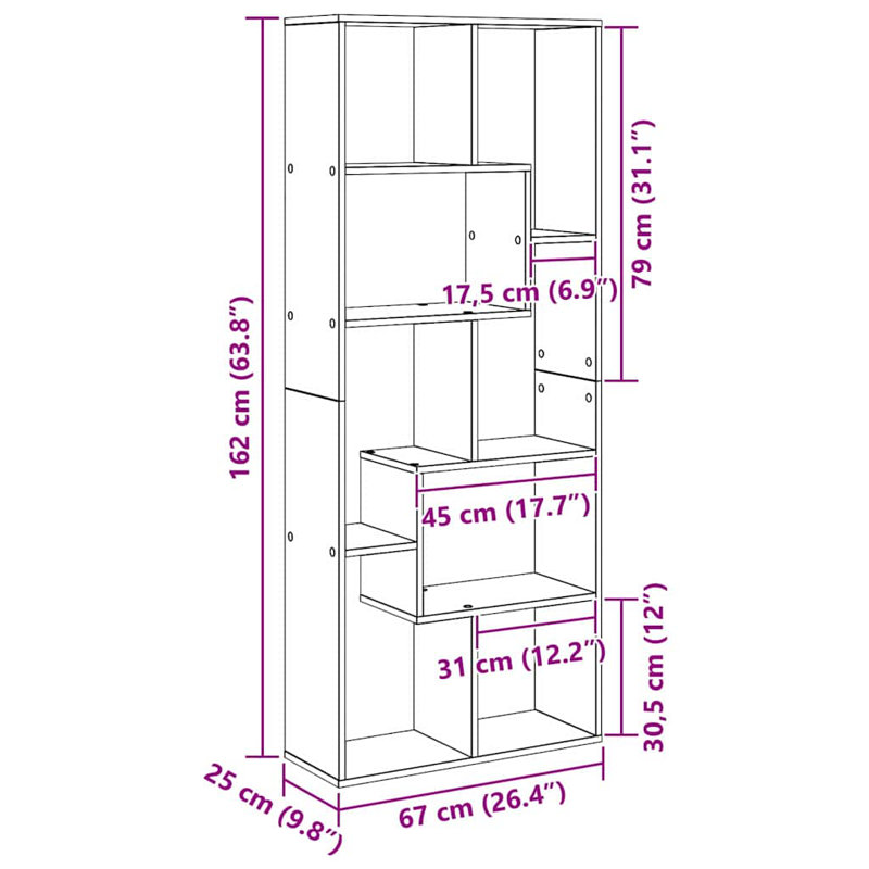 Geometric Bookcase, (5 Shelves) 161.5cm H x 67cm W x 25cm D