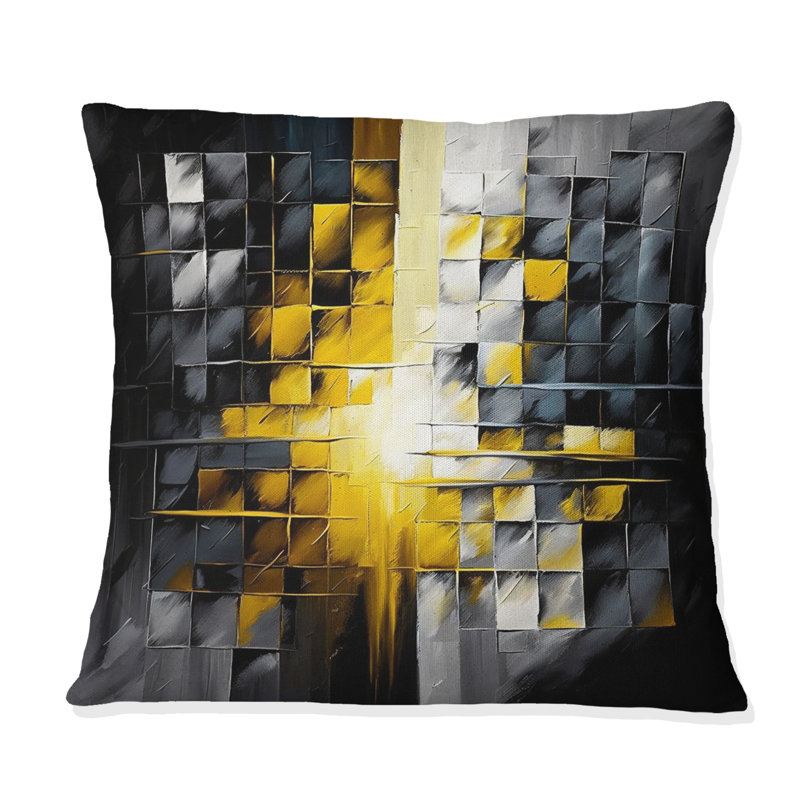 Abstrait géométrique noir et jaune IV - Coussin décoratif à imprimé géométrique abstrait