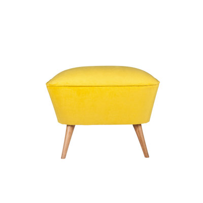 Pouf en bois massif avec tissu facile à nettoyer, couleur moutarde, 22,4 po x 17,7 po x 17,7 po | Rembourrage 100% polyester, rembourrage en mousse à 32 bandes | Ajout élégant au décor de salon, de chambre à coucher et de maison