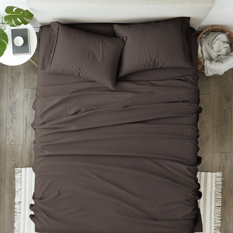 Ultra Soft Double Brushed 4 Piece Sheet Set – Deep Pocket Fade Resistant Bedding, Chocolate, Twin Sheet Set with 1 Pillowcase