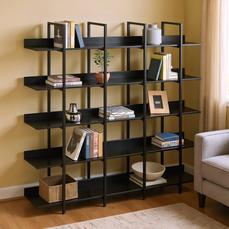 Bibliothèque de bureau à 5 niveaux, Noir, H 70,9 po x l 70,9 po x P 11,8 po