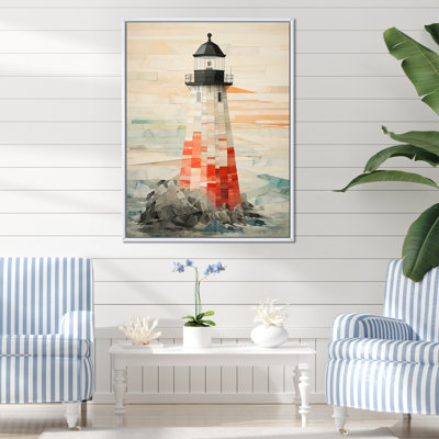 " White And Red Light House "