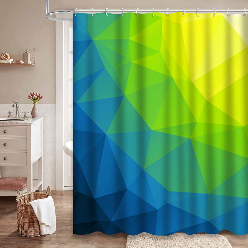Rideau de douche jaune / vert / bleu / bleu avec 12 crochets, L 72 po x l 72 po