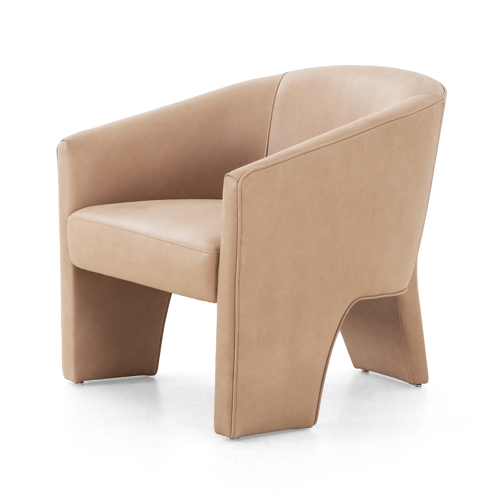 Brayson Upholstered Barrel Chair, Palermo Nude Genuine Leather