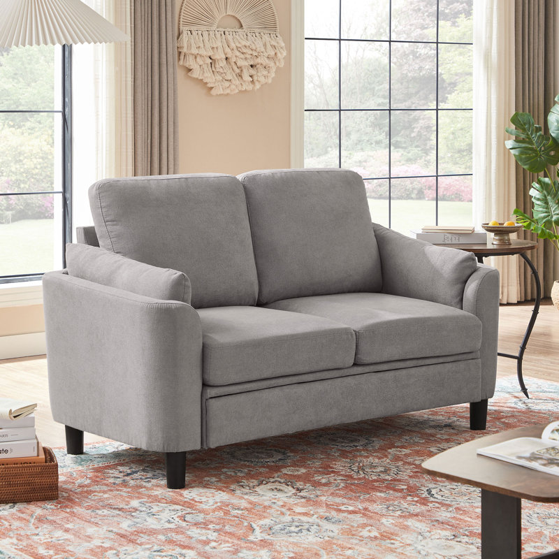 59.06" W Small Upholstered Loveseat Sofa, Light Gray