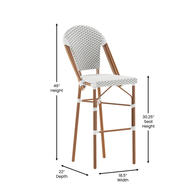 Indoor/Outdoor All-Weather Commercial Paris Chairs with Bamboo Print Frame, Bar Stool (30.25” Seat Height)