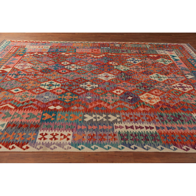 Tapis géométrique en laine réversible 8 x 11