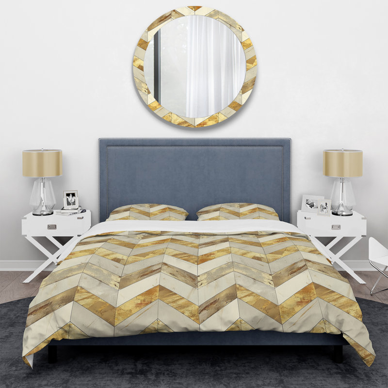 Ensemble de housse de couette transitionnelle Ivory Cream Chevron Glam, Housse de couette très grand et 2 très grandes t