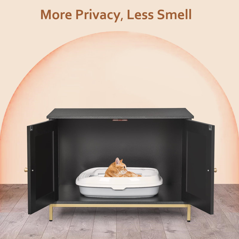 Black and Gold Metal Frame Cat Litter Box Enclosure