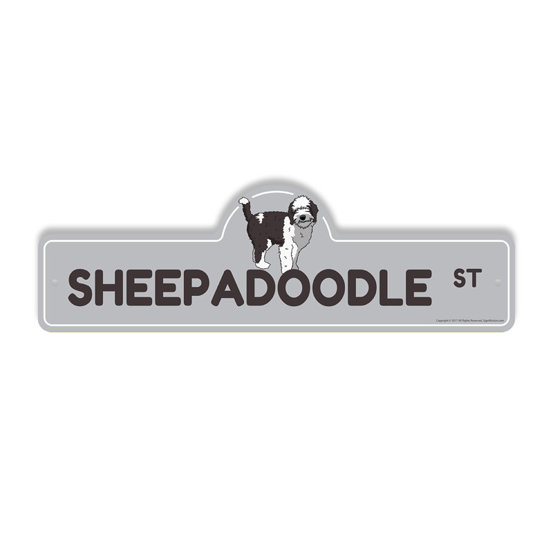 Plaque de rue Sheepadoodle en plastique robuste 6 po x 18 po
