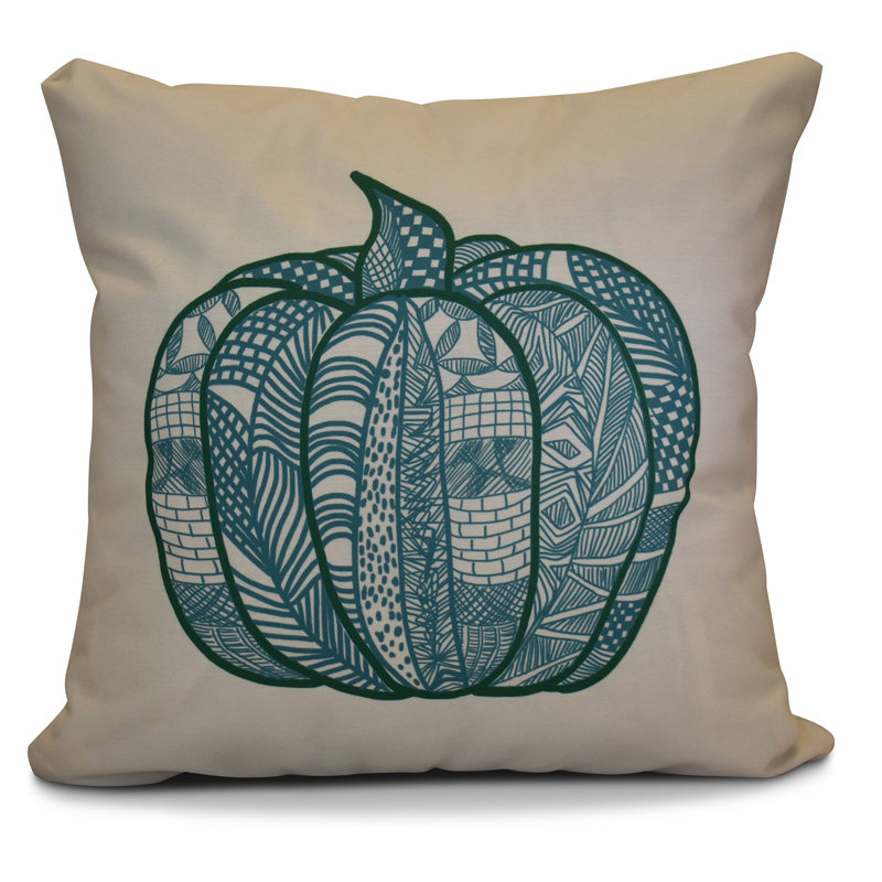 Coussin décoratif d'extérieur à motif de citrouille, Bleu sarcelle, H 18 po x l 18 po x P 2 po
