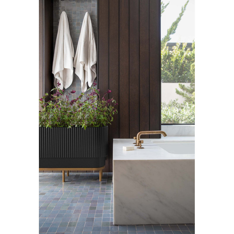 30" Black/Brown Raised Long Planter with Wooden Stand