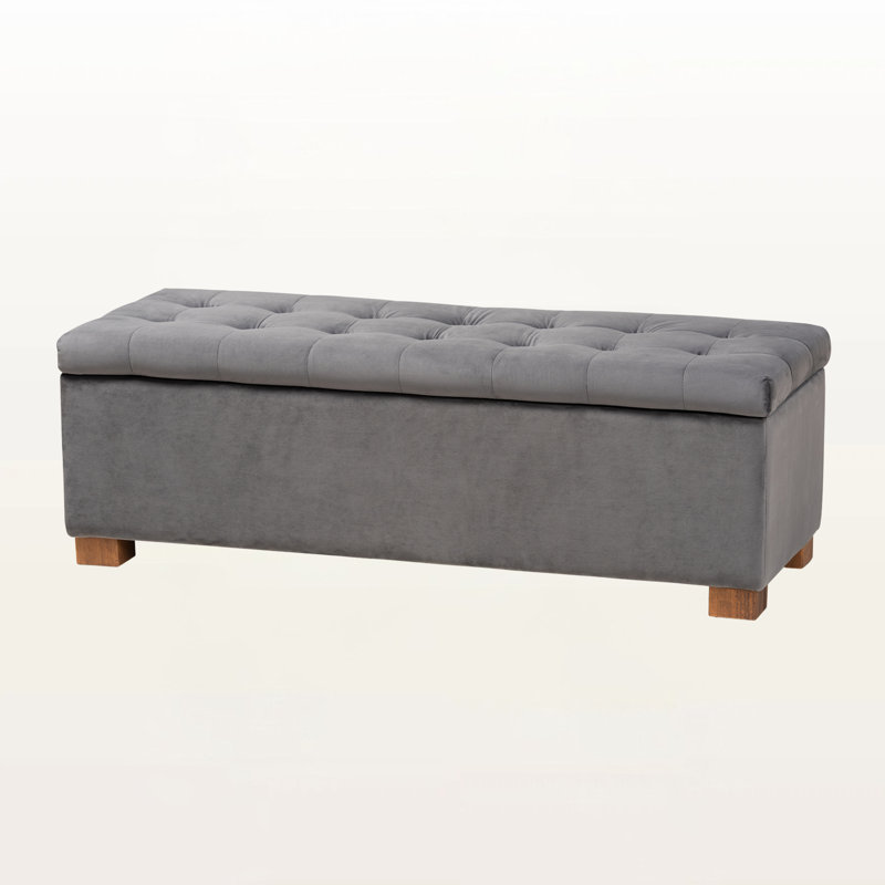 Flip Top Storage Bench with Velvet Upholstery in Gray, 15.35'' H X 46.06'' W X 16.73'' D, Gray