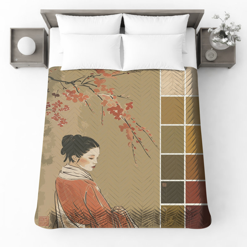 Femme en vêtements traditionnels, couvre-lit matelassé toutes tailles, Lit simple