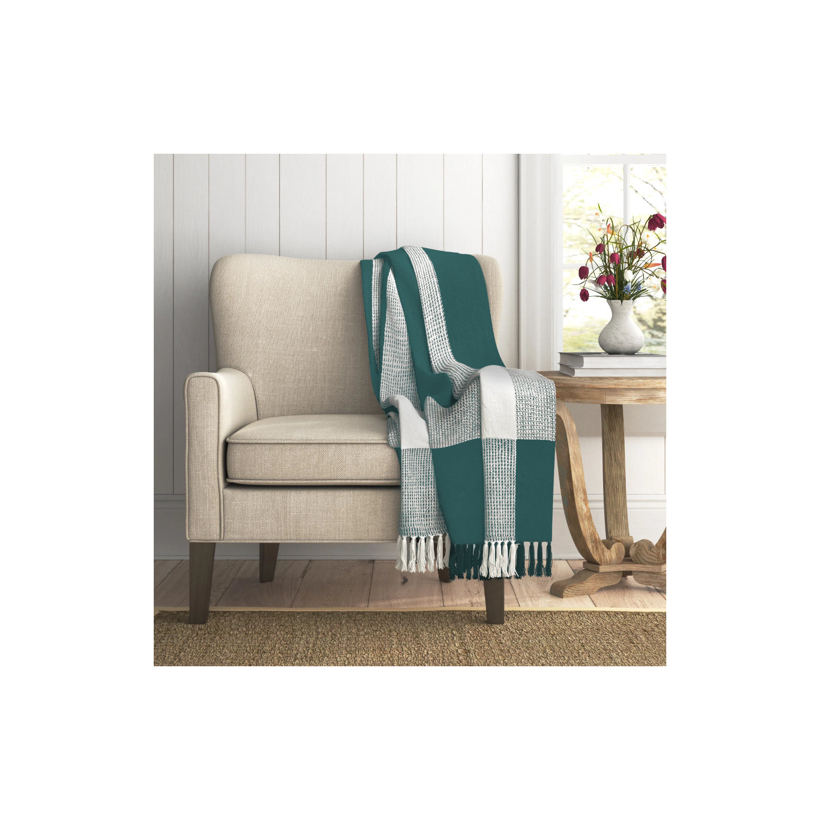  Plaid Cotton Blanket, Green