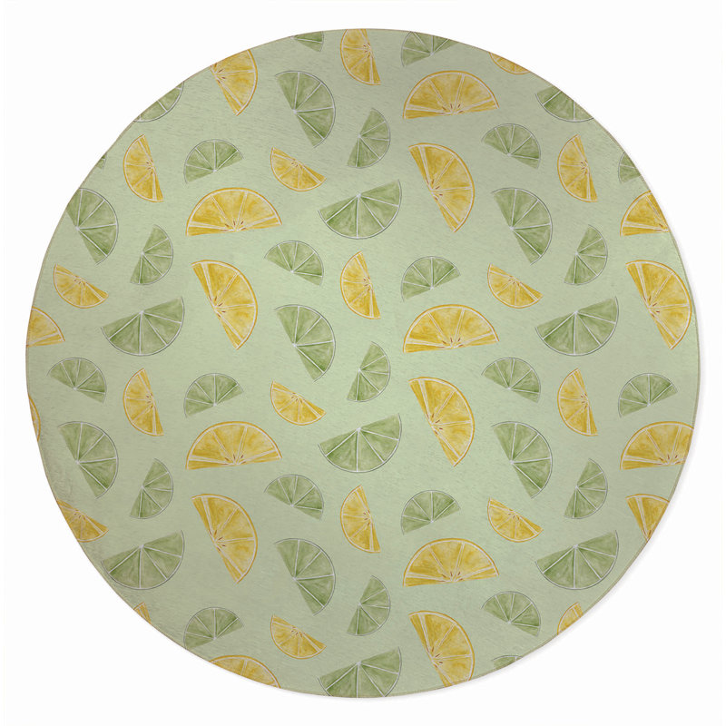 Summer Limes & Lemons Outdoor Rug, Round 5'