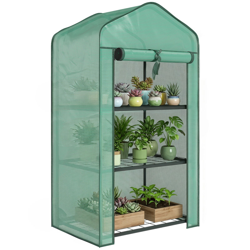 Outsunny 3 Tier Mini Greenhouse with PE Cover 127H x 59W x 39D cm Green