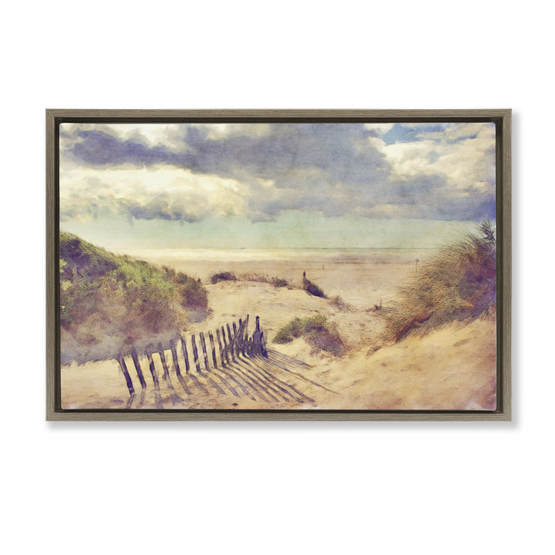 Toile flottante avec cadre doré Golden Sands Beach par Noah Bay, Cadre flottant orme Montalcino, H 21 po x l 31 po