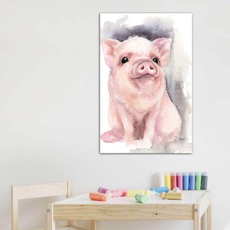 Décoration murale cochon pour enfants, Toile tendue, H 40 po x l 26 po x P 1,5 po